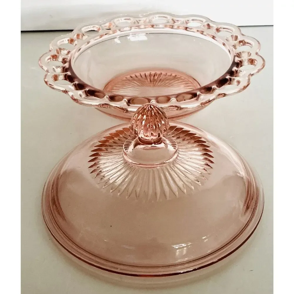 Vtg Old Colony Pink Open Lace Glass covered dish 1930 Anchor Hocking
